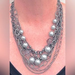 Simply Vera Wang Multi Strand Layered Pearl, Bead, and Chain Necklace